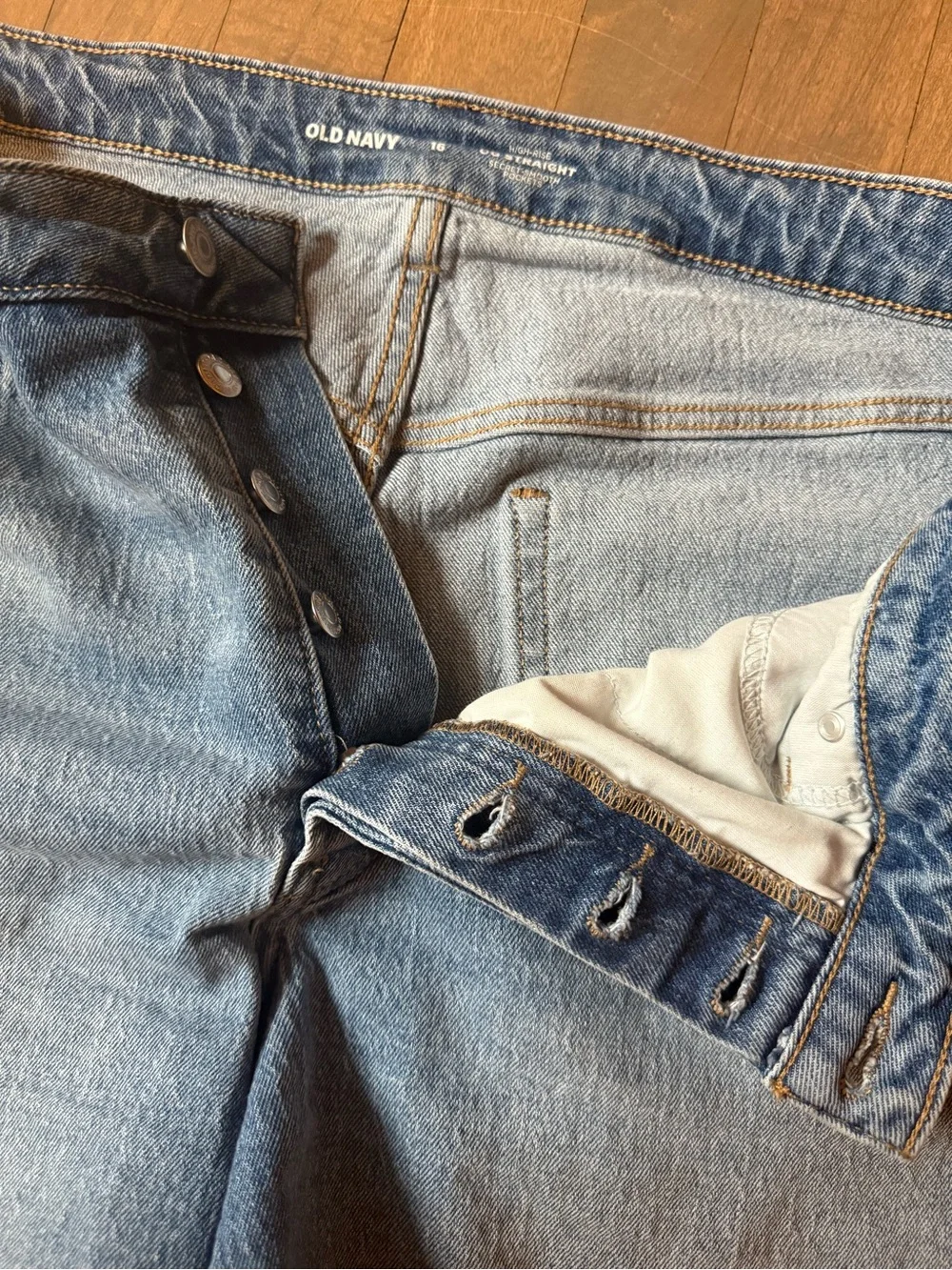 Old Navy Women’s 16 “High Rise OG Secret-Smooth” Light Blue Denim Cutoff Shorts